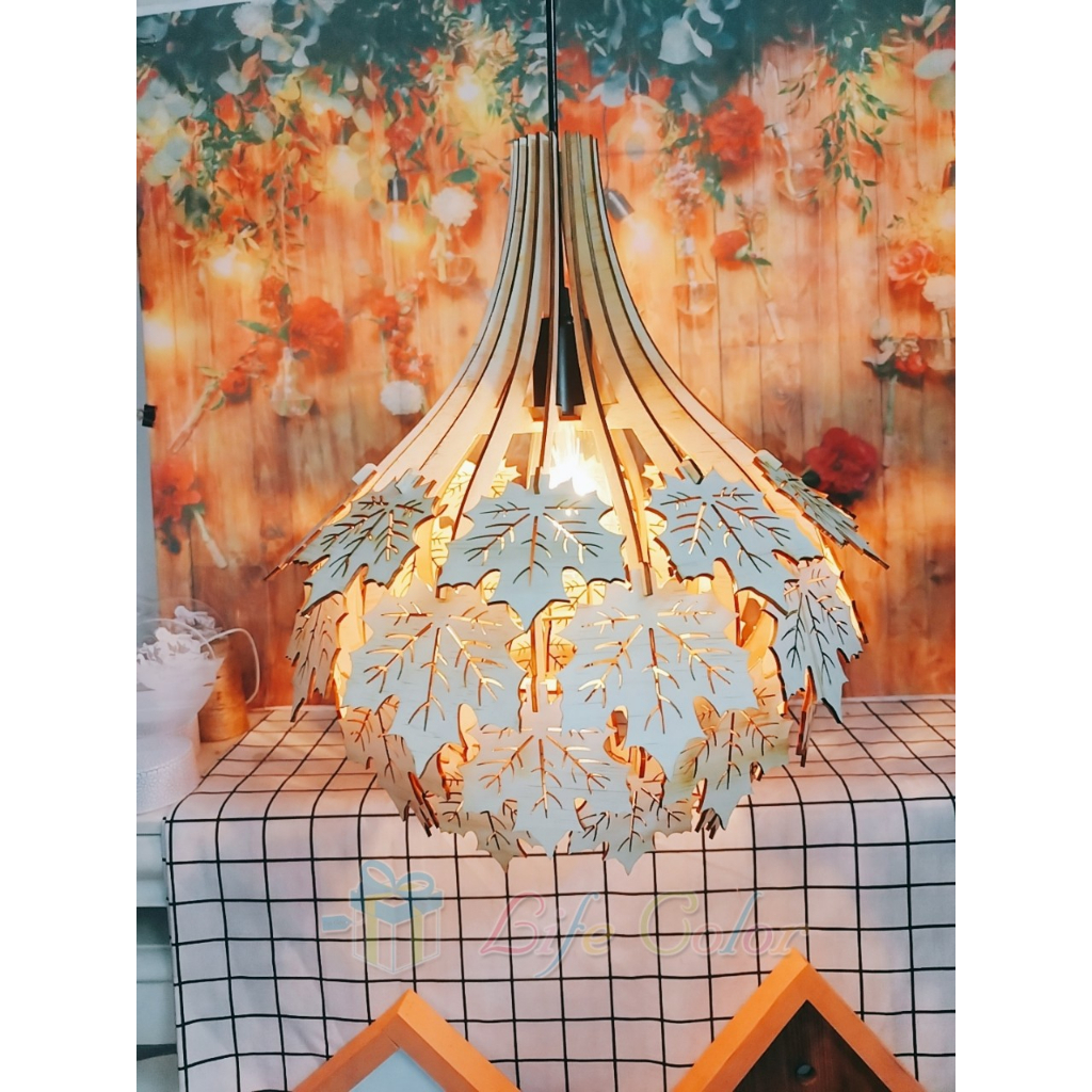 Đèn Gỗ Plywood cao cấp + Bóng đèn Edison Full bộ ốp trần - DTT02 lá thông - gỗ plywood nhập khẩu