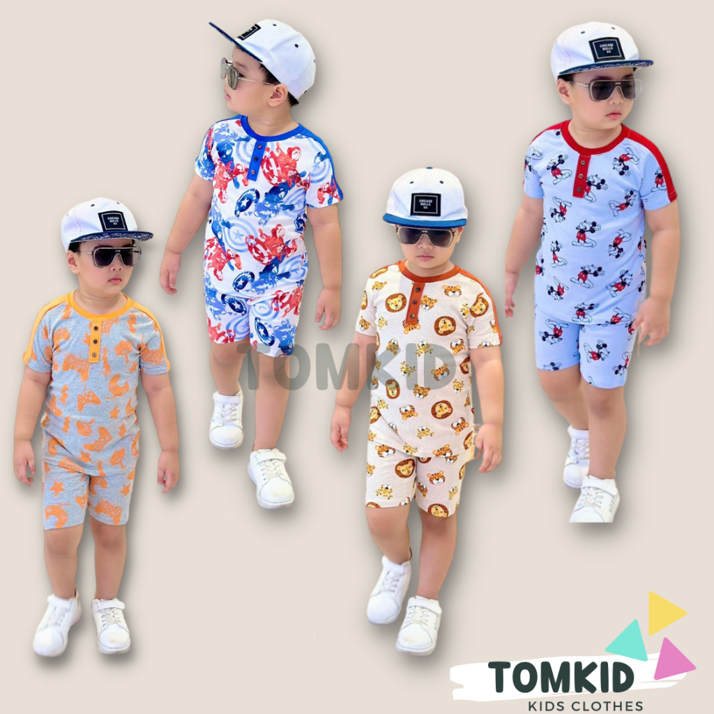 Đồ bộ cho bé trai bộ cộc tay cho bé phối màu chất cotton dày dặn thoáng mát không nhão vải 10-23kg Tomkids