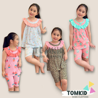Đồ bộ cho bé gái, bộ quần áo sát nách phối bèo cotton borip xuất khẩu cho bé 9-23kg Tomkids