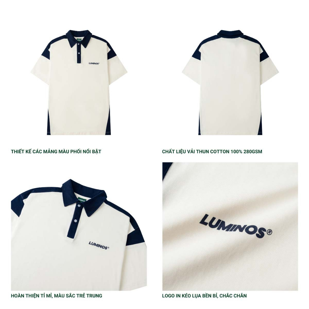 Áo Polo Oversize Lumi Navier - Áo Polo Vải Thun Cotton 100% Dáng Rộng Phối Màu - Brand Luminos