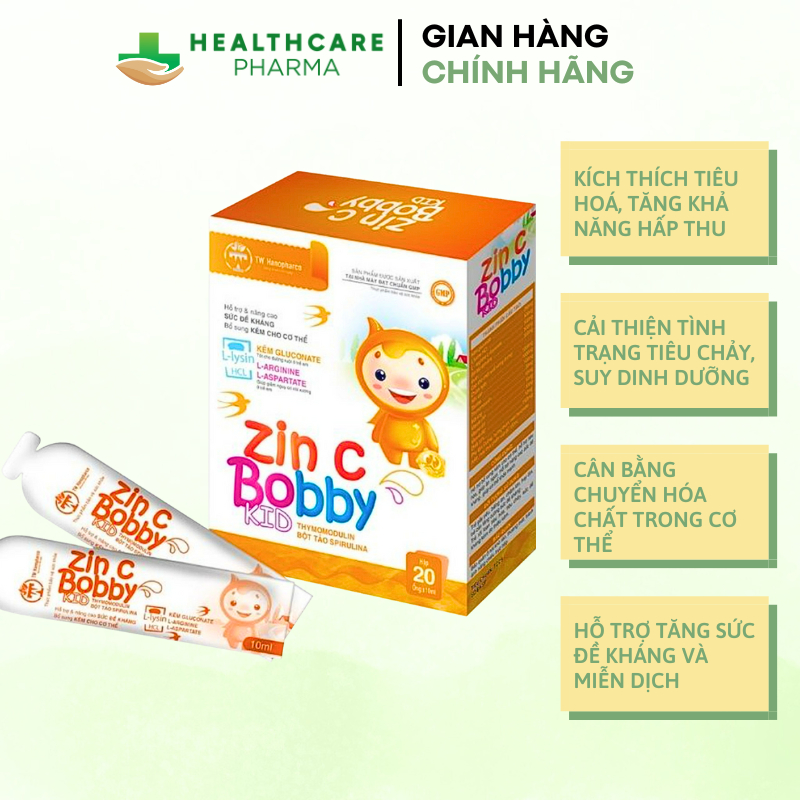 Kẽm cho bé ZIN C BOBBY KID, bổ sung Kẽm, DHA, Lysine, giúp cải thiện biếng ăn, tăng sức đề kháng cho trẻ - Hộp 20 ống