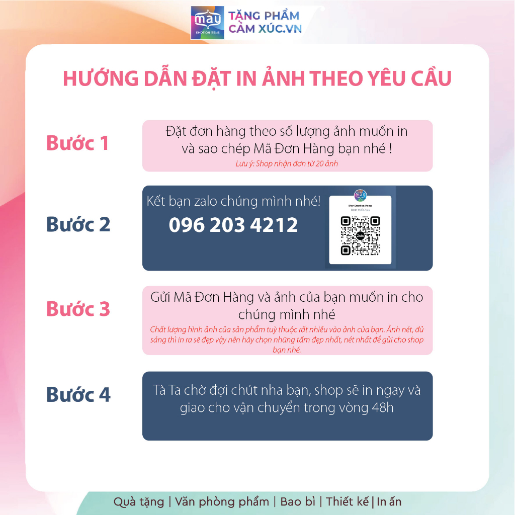 In ảnh theo yêu cầu nhận từ 20 chiếc 6cm x 9cm in 1 mặt cán màng PE 2 mặt, bo góc