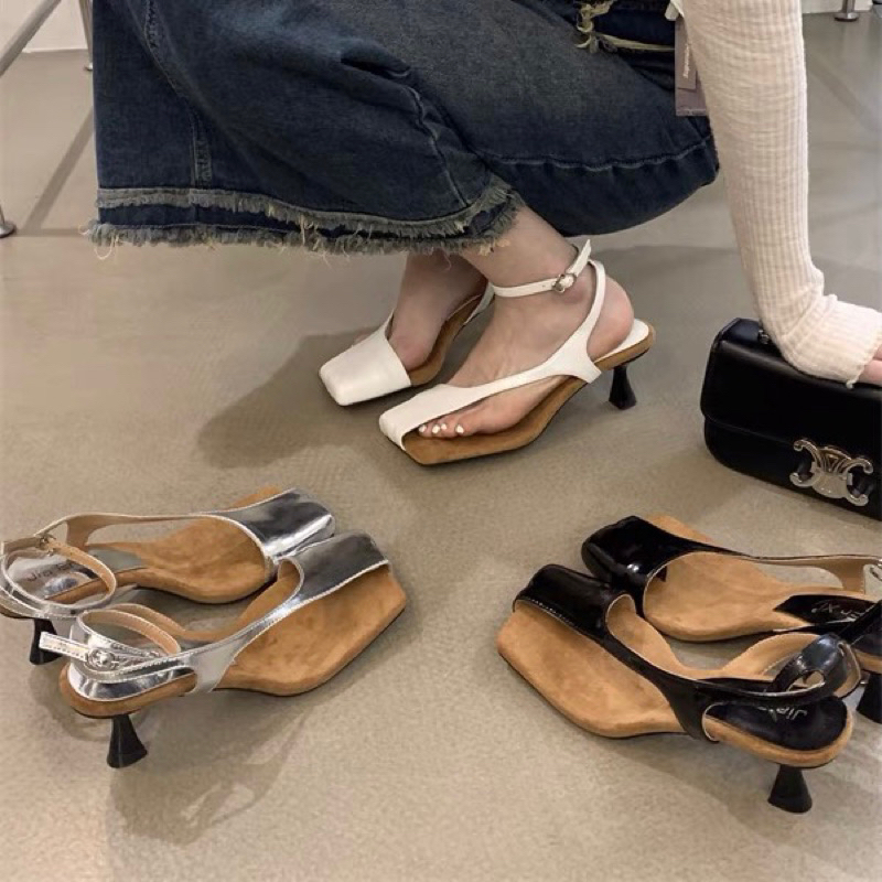 Sandal nữ hở mũi gót nhọn quai cài đế cao 5cm