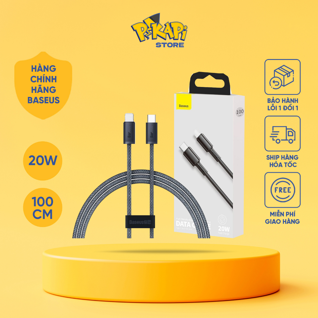 Dây cáp sạc nhanh iPhone chính hãng Baseus: dài 1m, dài 2m, dây bọc dù, công suất 20W, hỗ trợ iPhone 11 12 13 14 pro max