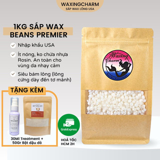 1kg sáp wax lông, sáp wax beans nóng cao cấp premier usa siêu bám lông tặng que wax