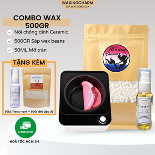 Combo nồi nấu sáp chống dính, 500gr sáp wax lông nóng cao cấp nhập khẩu và mỡ trăn tẩy lông