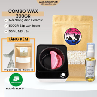 Combo nồi nấu sáp chống dính, sáp wax lông nóng cao cấp nhập khẩu và mỡ trăn tẩy lông