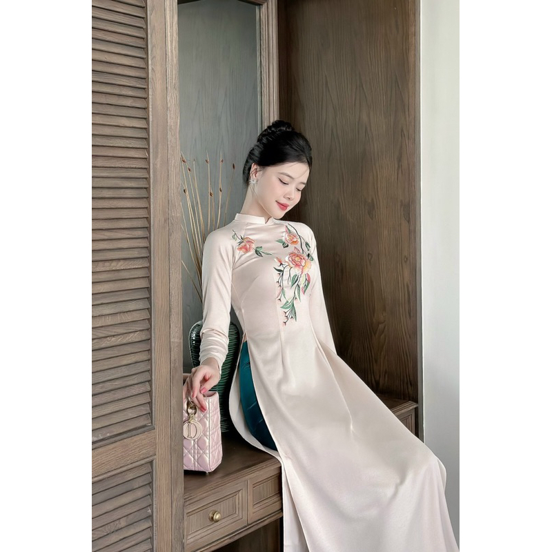 Áo Dài TRÀ HOA mẫu áo dài truyền thống siêu xinh mặc đi dạy,đi dự sự kiện ,chụp hình