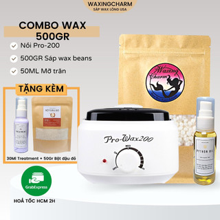 Combo máy nấu sáp pro-wax 200, sáp wax lông nóng cao cấp nhập khẩu và mỡ trăn tẩy lông