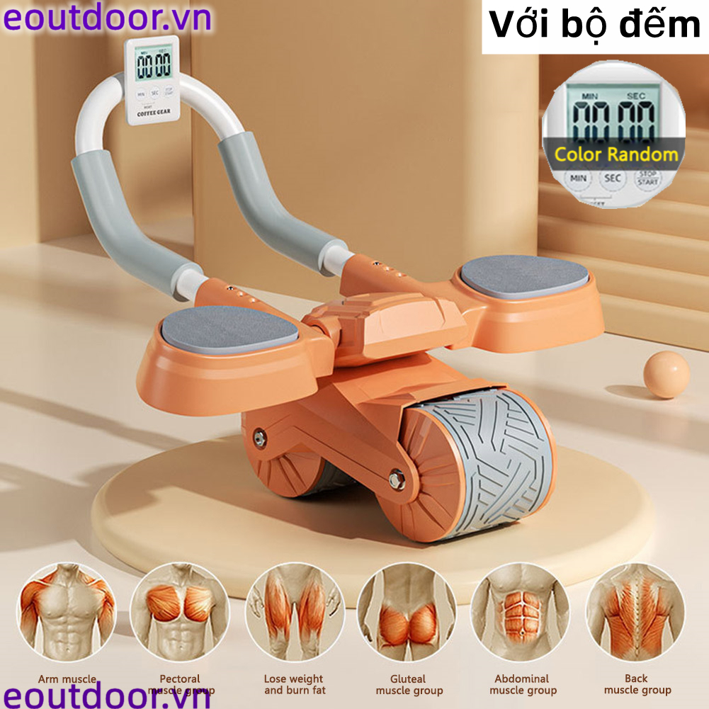 Có đồng hồ Con Lăn Trợ Lực Tập Bụng Thế Hệ Mới 2 Bánh chống đẩy đa năng tại nhà điều chỉnh độ rộng góc