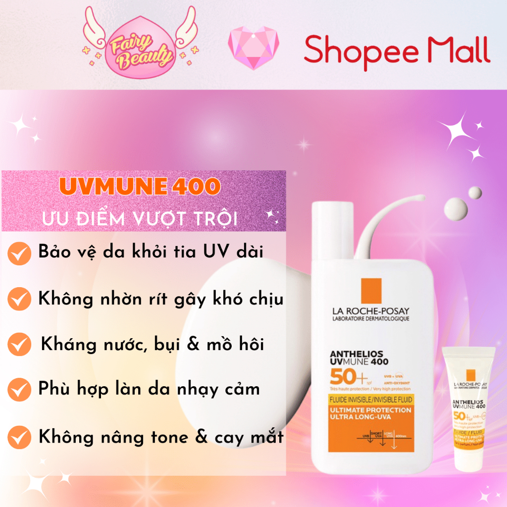 [LA ROCHE-POSAY] Sữa Chống Nắng Ngăn Ngừa Tia UV Dài &amp; Bảo Vệ Làn Da Tối Ưu Anthelios UV Mune 400 SPF 50+ 50/3ml