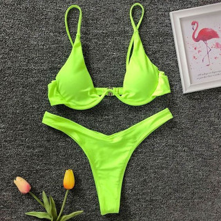 Bikini 2 Mảnh Gọng Cup Siêu Nâng Ngực Super Sexy Tight Plunge Neon Tanning Bikini Set