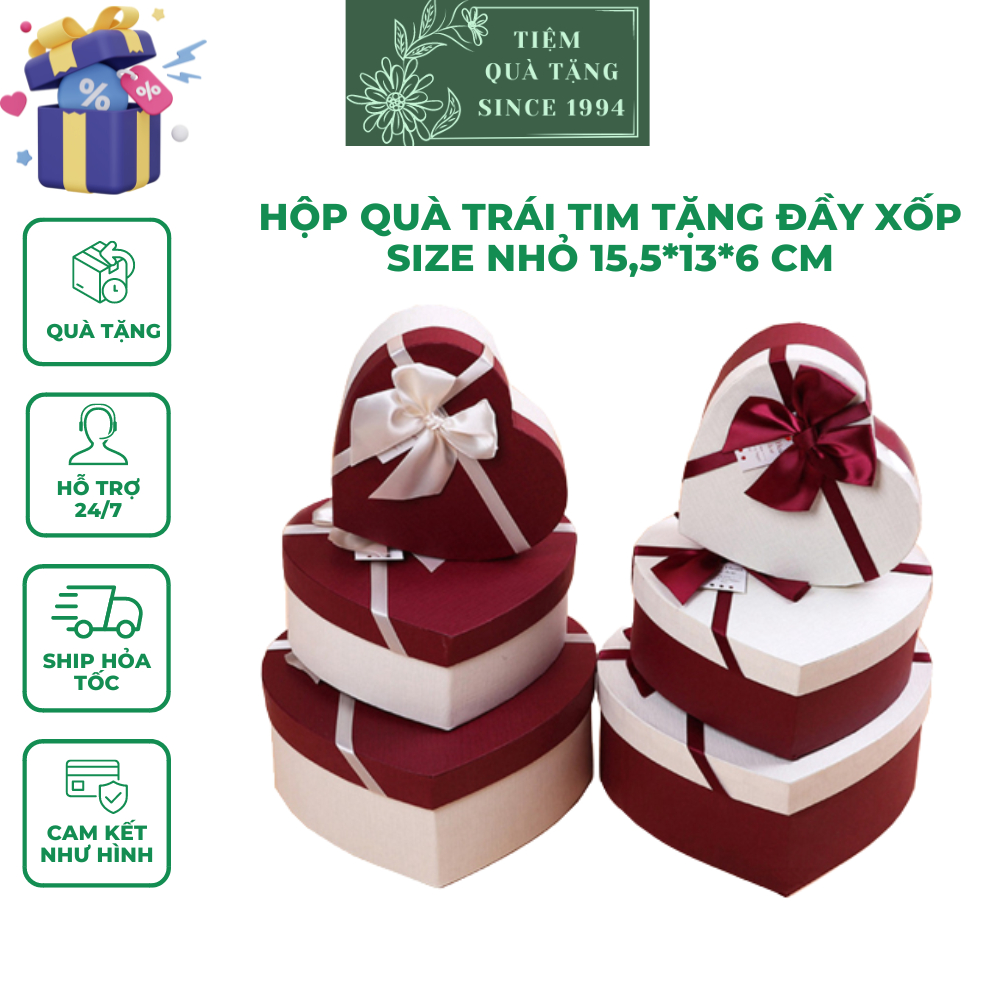 Hộp Trái Tim Tặng Đầy Xốp Tặng Thiệp Đựng Qùa Tặng Người Yêu Người Thân Size nhỏ: 15,5 x13 x6 cm Tiệm Qùa Tặng