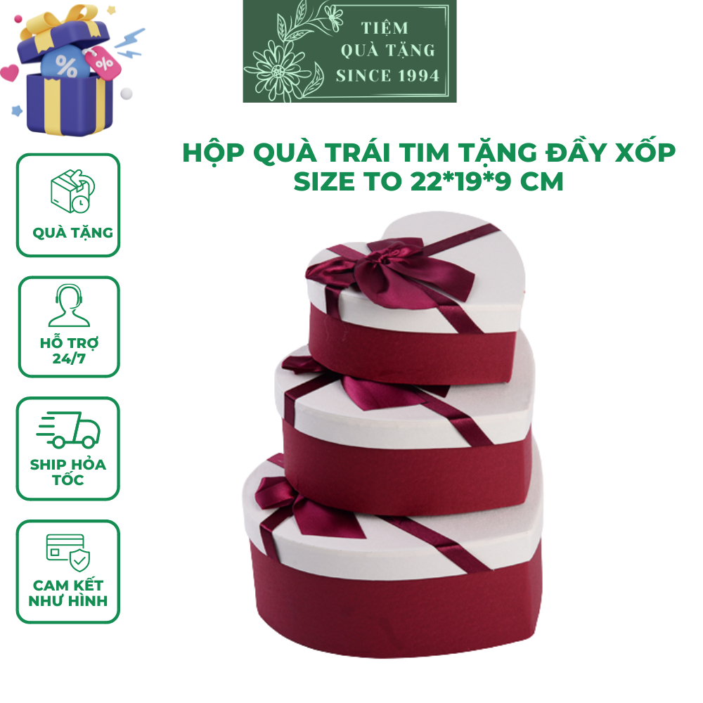 Hộp Trái Tim Tặng Đầy Xốp Tặng Thiệp Đựng Qùa Tặng Người Yêu Người Thân Size to: 22x19x9 cm Tiệm Qùa Tặng