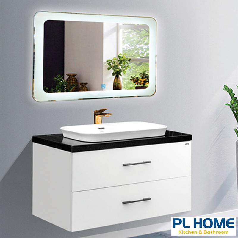Lavabo tủ chậu rửa mặt nhựa pvc cao cấp màu đen trắng có gương led RX-T34