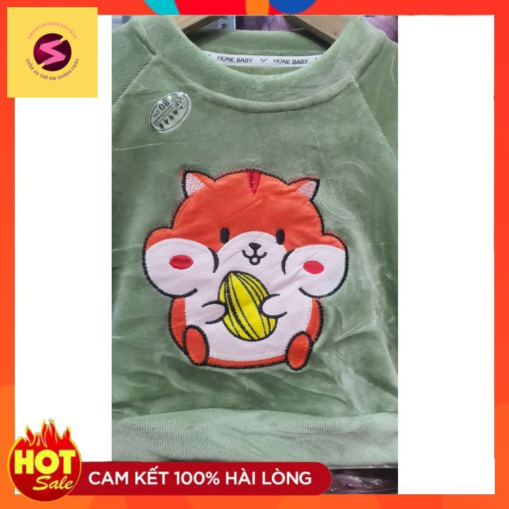 Bộ quần áo trẻ em mùa đông, bộ nhung thêu nổi hình chuột hàng quảng châu mêm ấm áp bé trai bé gái từ 7-30kg