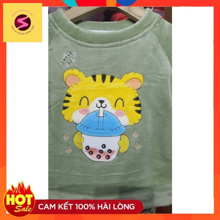 Bộ quần áo trẻ em thu đông, 100% nhung hàng quảng châu cao cấp thêu HỔ bé trai bé gái từ7-30kg