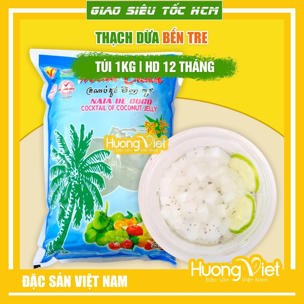 Combo 5kg thạch dừa Bến Tre hương vải uống liền, thức uống giải khát, đặc sản Việt Nam
