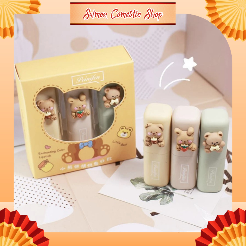 Set 3 Cây Son Thỏi Gấu Siêu Lì PEINIFEN Enchanting Color Lipstick P8280, Bền Màu, Hàng Nội Địa Trung - Salmon Shop