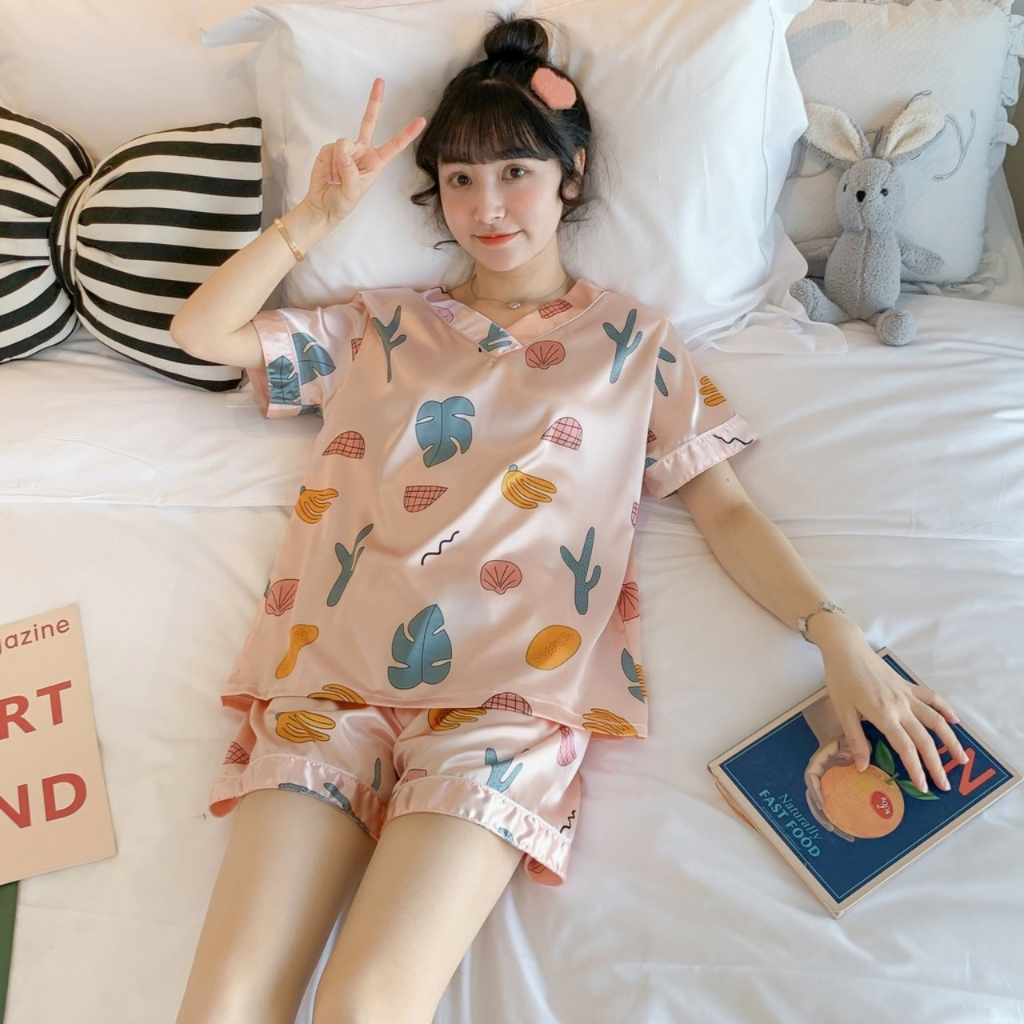 Đồ bộ nữ pijama lụa cao cấp mặc nhà tay ngắn siêu cute dễ thương – P1