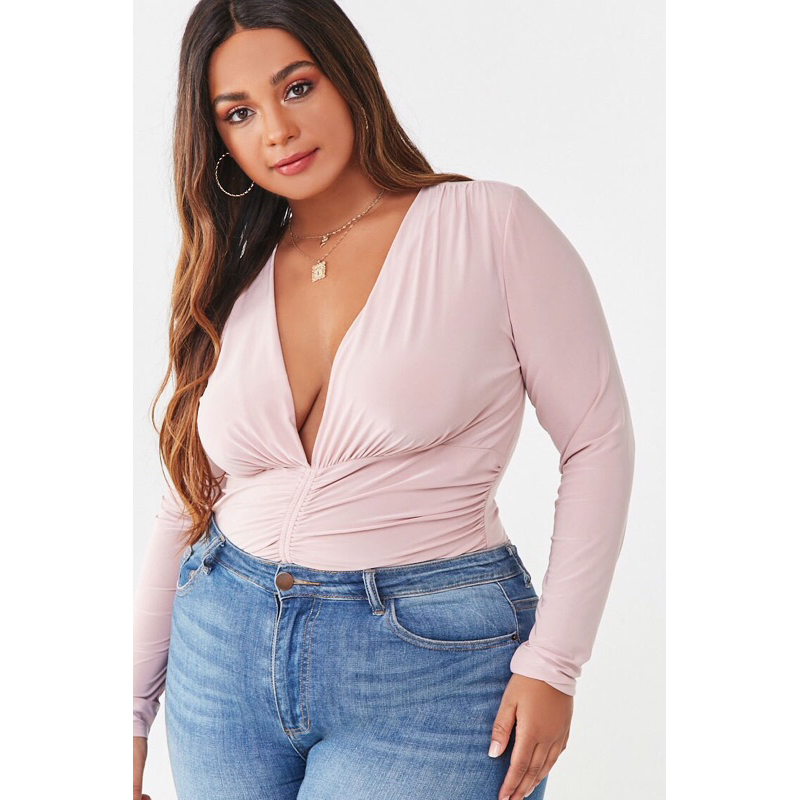 Bodysuit F21 Cổ V Nhún Eo Bigsize