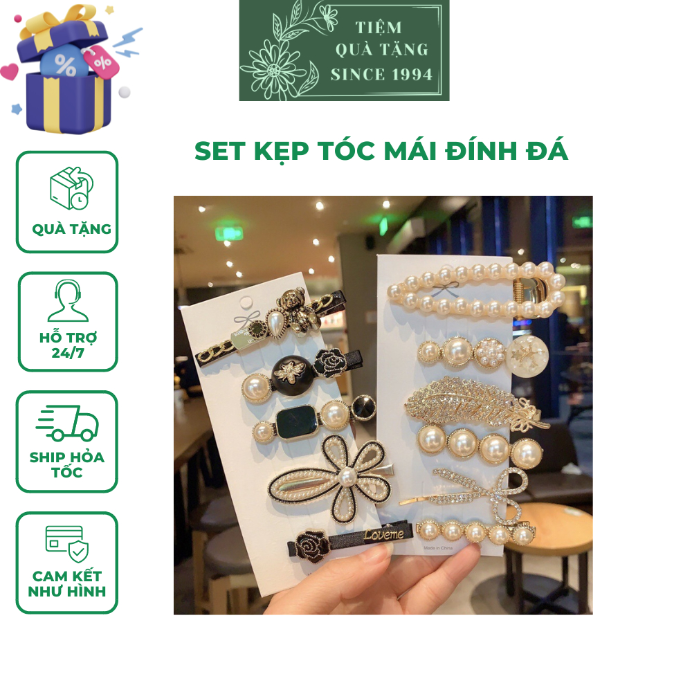 Set Kẹp Tóc Mái Kim Loại 6 Món Đính Đá Sang Chành Phong Cách Hàn Quốc Tiệm Qùa Tặng