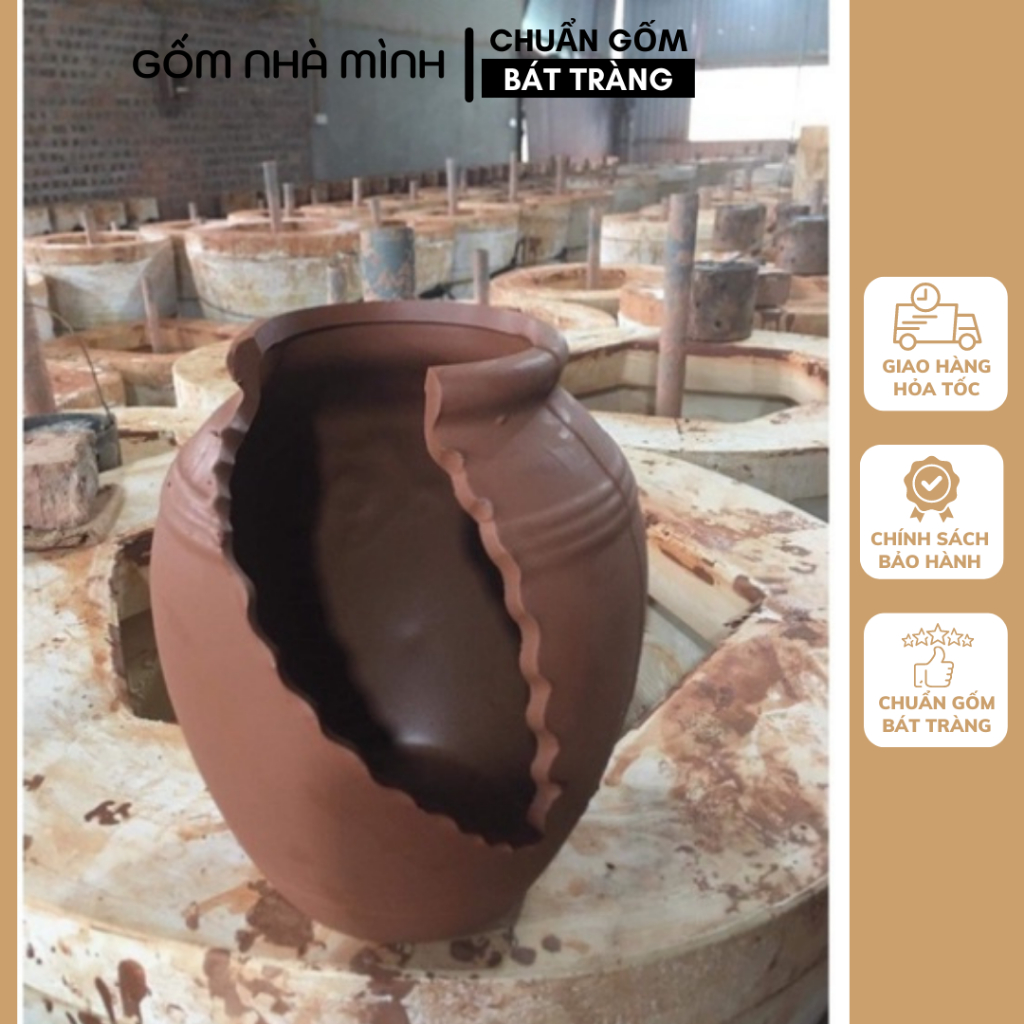 Chum xẻ trồng sen đá, chậu hoa đẹp trồng cây, tiểu cảnh Bát Tràng, Gốm sứ Bát tràng, chum đất nung, đất đỏ Bát Tràng