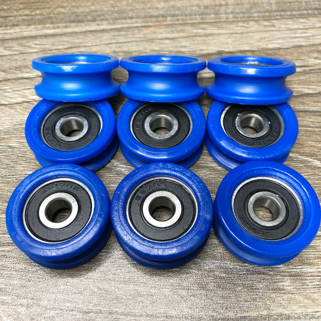 Bánh xe con lăn phi 30mm rãnh U- Không rãnh vòng bi 627 trục 7mm, D3012d7