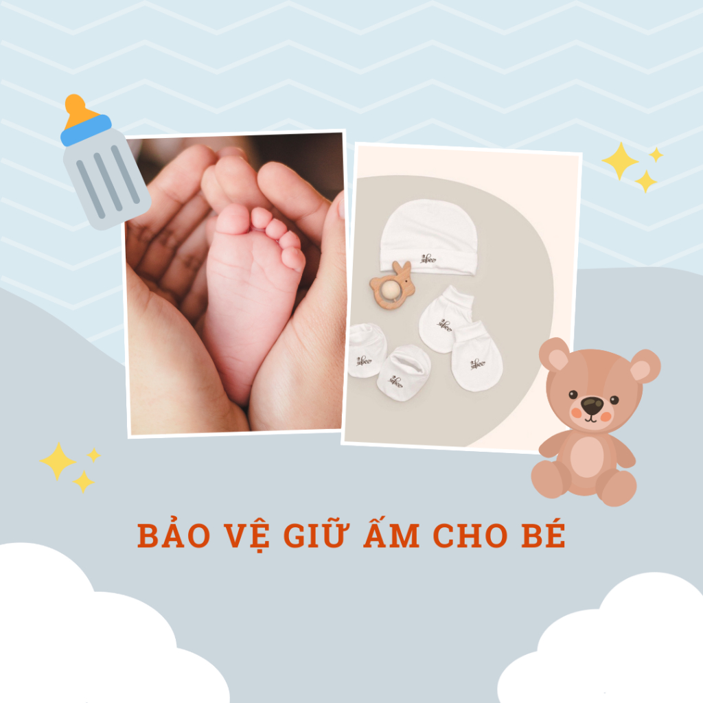 Bao Tay Bao Chân Sơ Sinh Kèm Mũ Unbee Vải Bamboo Sợi Tre Mềm Mát Kháng Khuẩn Thoáng Khí