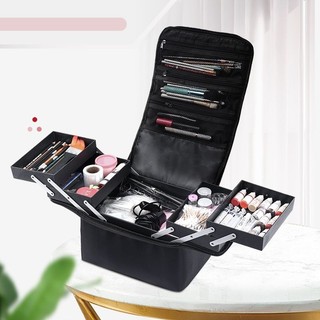 Cốp vải 2 tầng 4 khay đựng mỹ phẩm, đồ nali, phun xăm