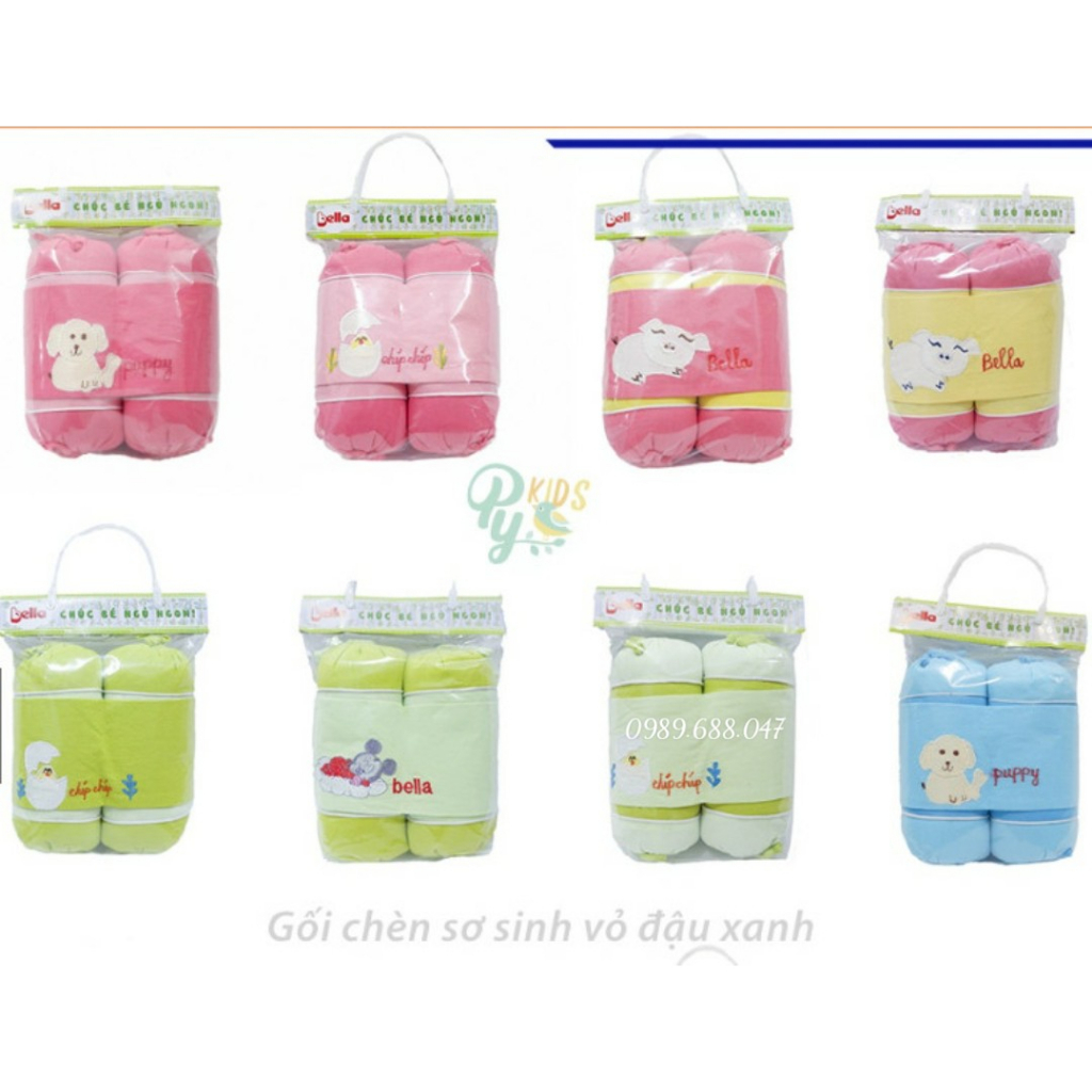 Bộ Gối chèn sơ sinh 2 bên gối vỏ đậu xanh Bella 100% hút ẩm tốt an toàn cho bé