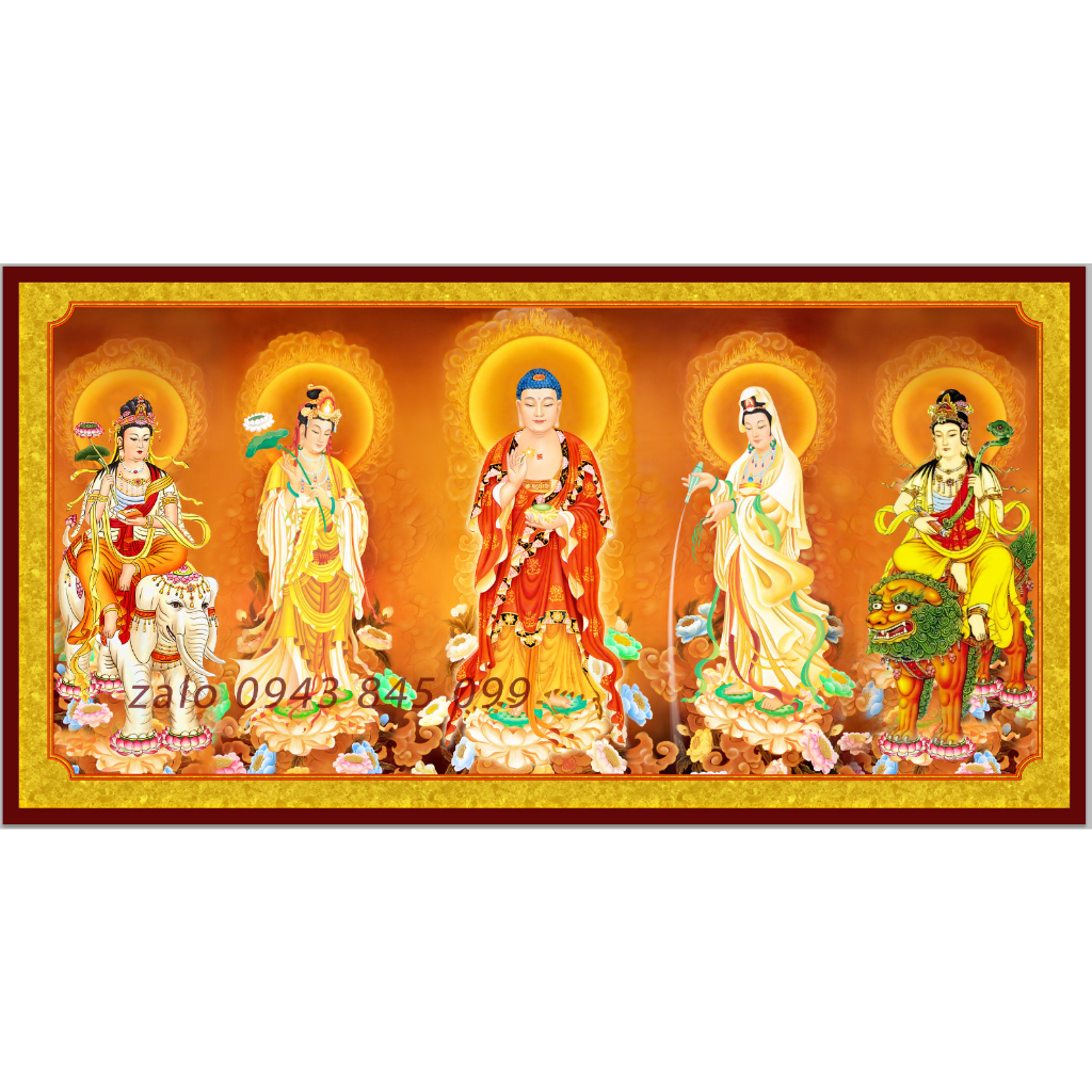 Ngũ Trí Phật , tranh Vải canvas cao cấp, căng khung , viền composite- không có kính