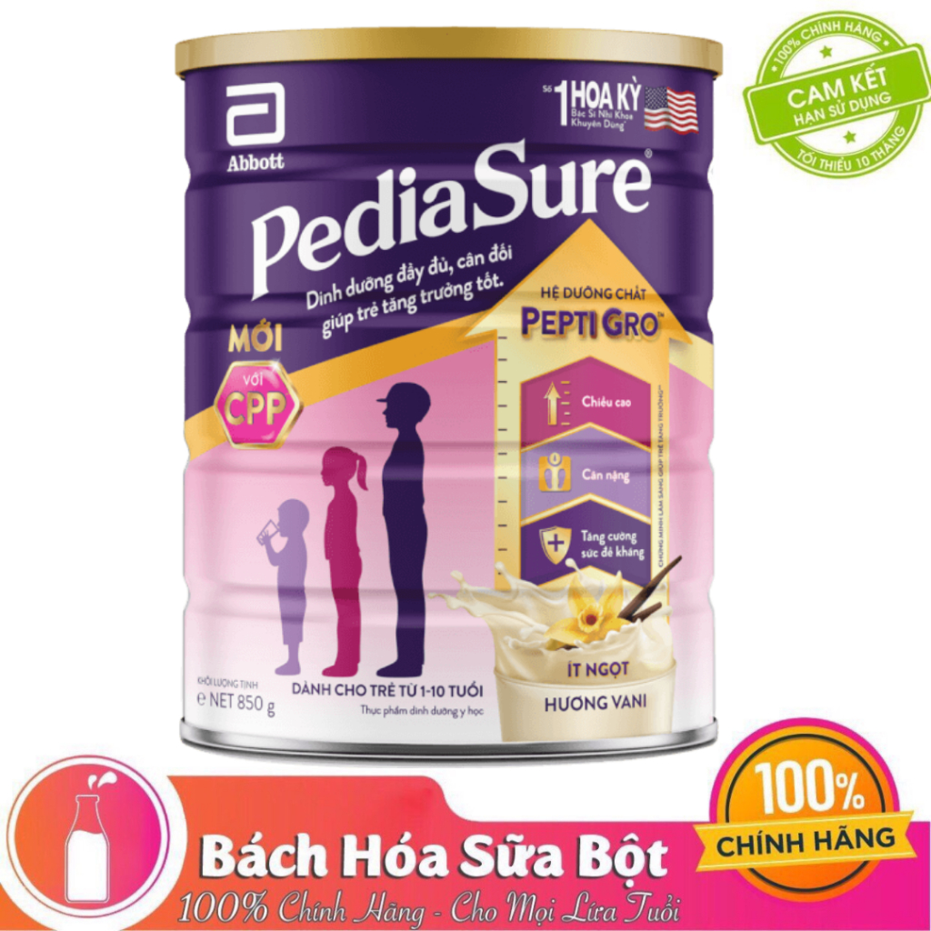 Sữa Bột Abbott Pediasure B/A hương Vani Ít Ngọt Lon 850g (Mẫu mới)