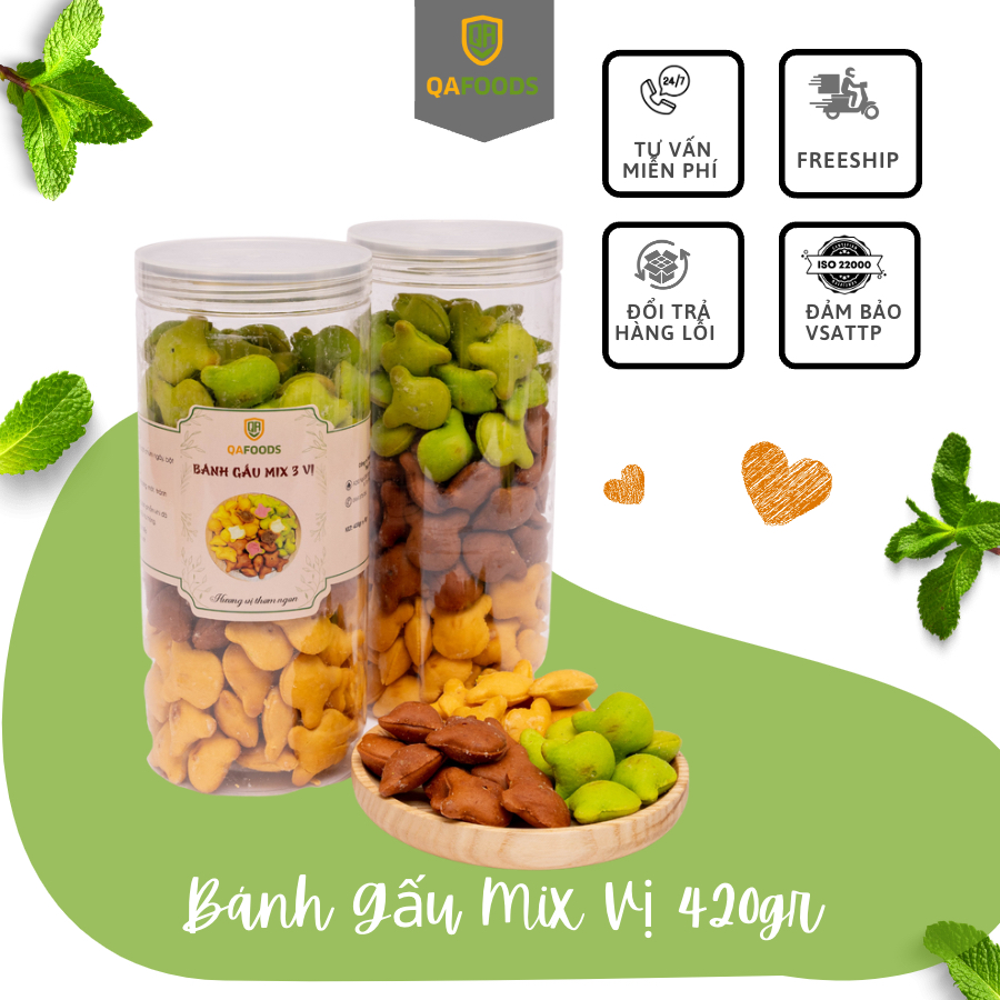 Bánh Gấu Mix 3 Vị _Lon Pet 420gr - Ăn Là Mê Ngay _Vệ Sinh ATTP