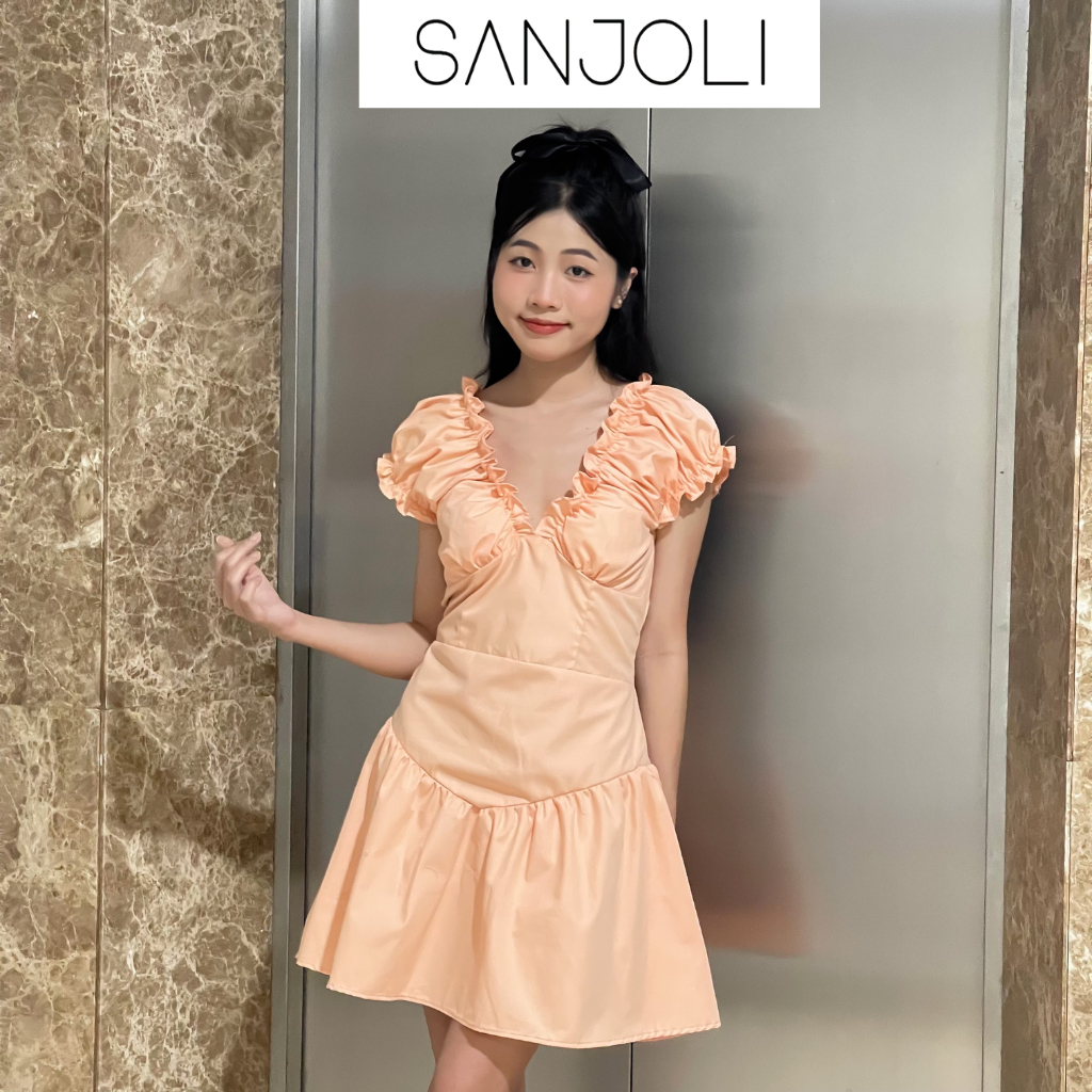 Đầm Dự Tiệc Cổ Chữ V SANJOLI Váy Ngắn Eo Con Kiến Thiết Kế Kiểu Pháp Lên Form Cực Sang Trọng Hai Màu Trắng Đen VD018