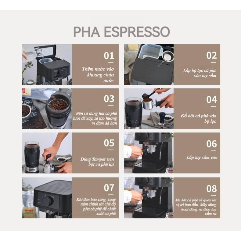 Máy pha cà phê DELONGHI EC235.BK| Công suất 1100W 12bar, Pha Espresso Đánh bọt sữa | Hàng Chính Hãng Bảo hành 6T