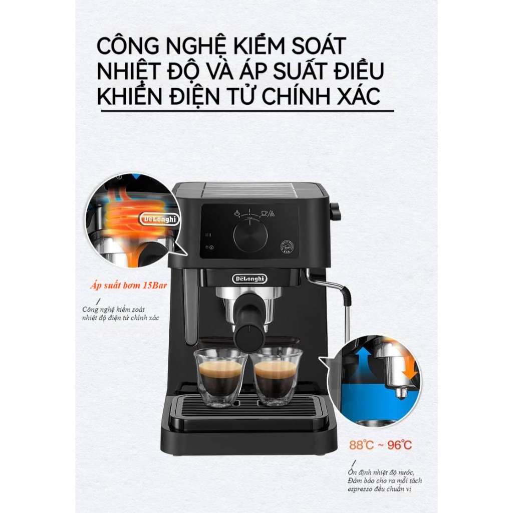 Máy pha cà phê DELONGHI EC235.BK| Công suất 1100W 12bar, Pha Espresso Đánh bọt sữa | Hàng Chính Hãng Bảo hành 6T