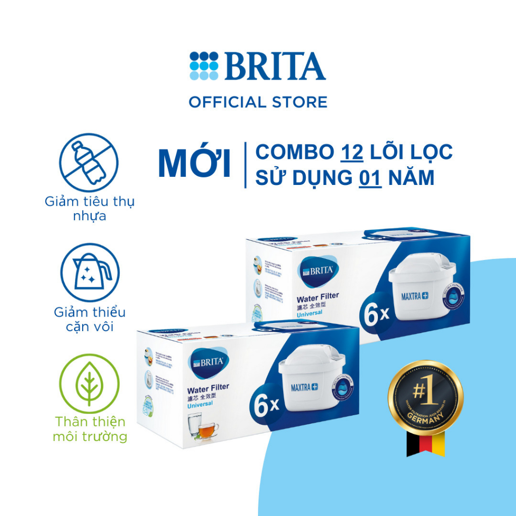 Combo bình lọc nước Brita Flow 8.2L + 2 hộp pack 6 (12 lõi) dùng trong 1 năm