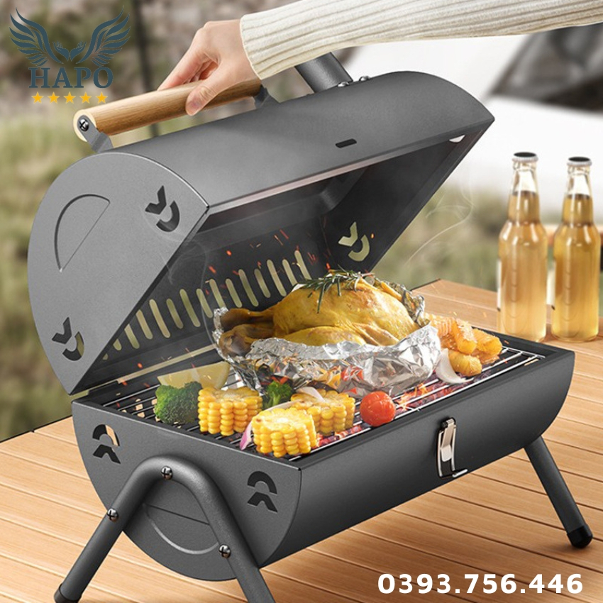 Bếp nướng than hoa BBQ gấp gọn mẫu mới cao cấp mang đi dã ngoại, cắm trại, Thiết bị nướng ngoài trời kèm vỉ, khay nướng