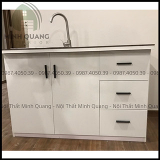 Tủ bếp nhựa Đài Loan mini mặt gạch men an toàn sử dụng, có sẵn bồn rửa, vòi và bộ xã