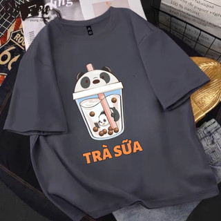 Nnat 0020 áo thun nam nữ in hình ly trà sữa