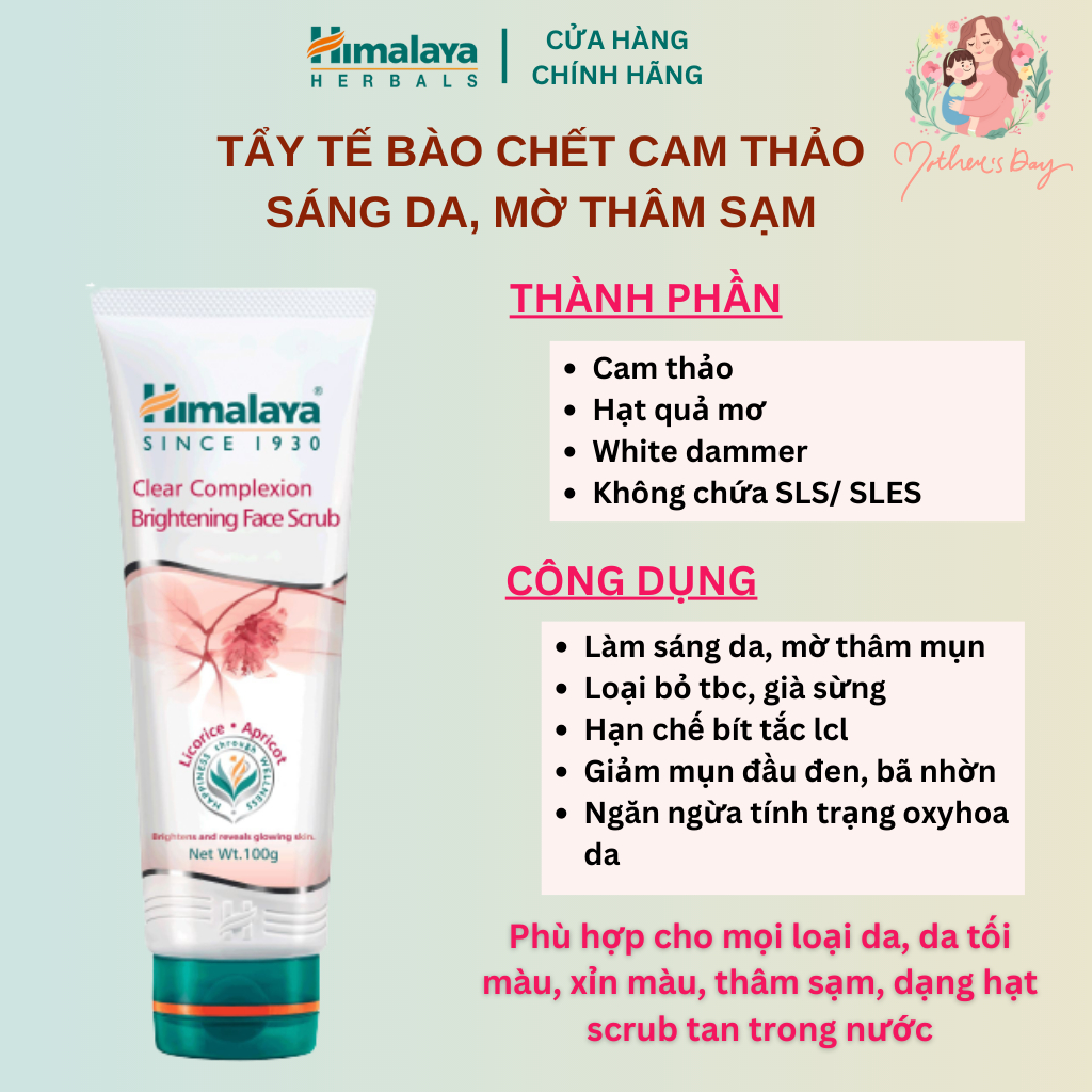 [HSD: 6/2024] Tẩy tế bào chết sáng da mờ thâm từ cam thảo Himalaya Clear Complexion Brightening Scrub 100ml