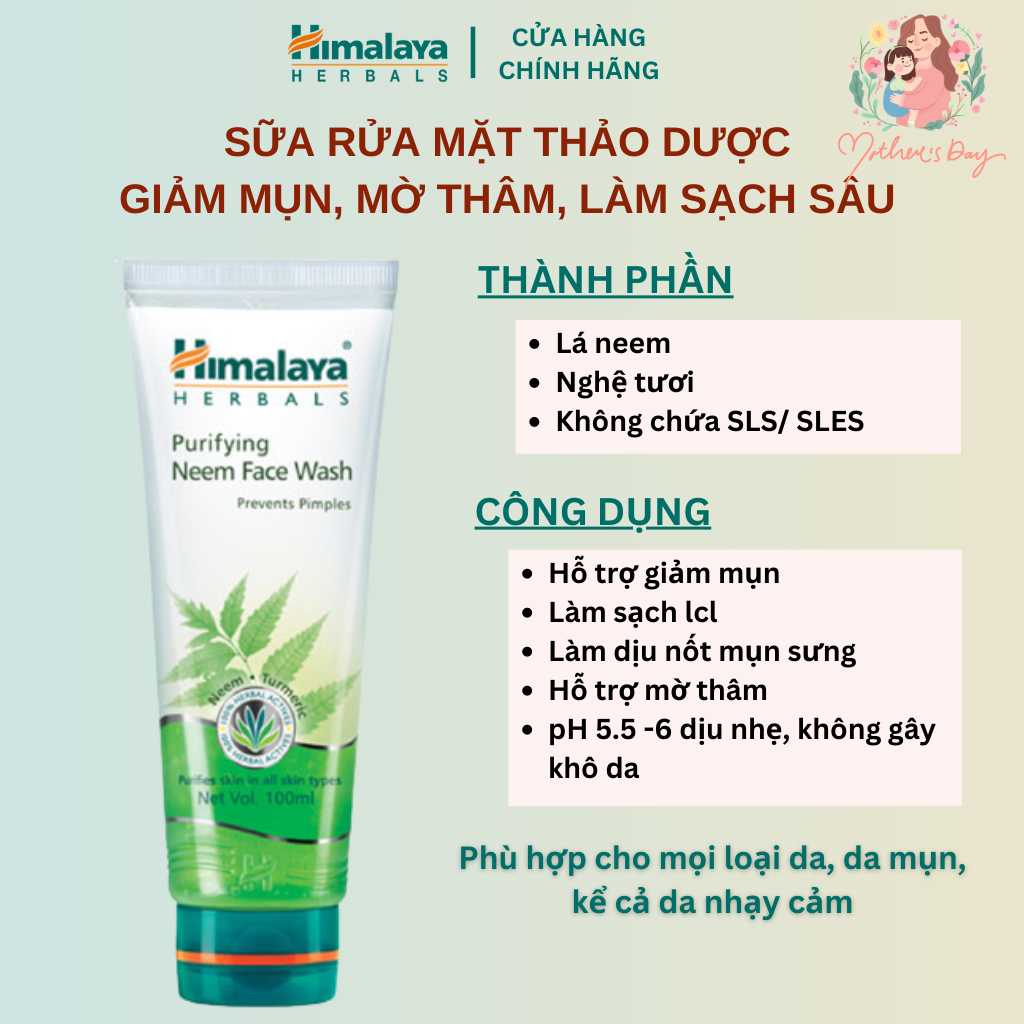 Sữa rửa mặt giảm mụn mờ thâm và sạch dầu thừa Himalaya Purifying Neem Face Wash 100ml