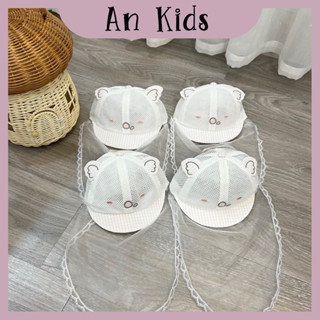 Mũ nón cho bé sơ sinh có khăn voan che mặt chống dịch chống bụi đi tiêm phòng an toàn lưới