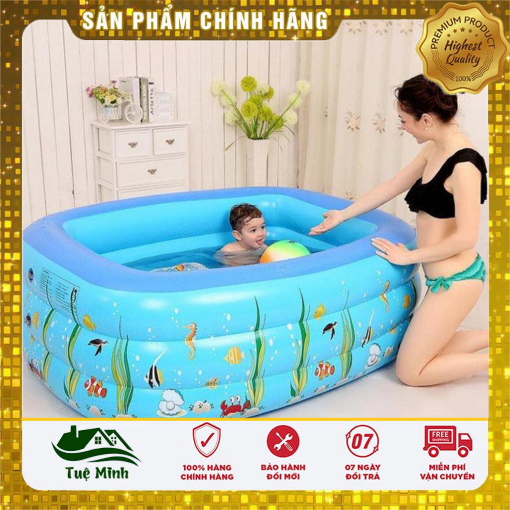 Bể Bơi Cho Bé 3 Tầng Có Đáy Chống Trượt Tặng Kèm Miếng Vá, Hồ Bơi 3 Tầng Đủ Kích Cỡ Hàng Cao Cấp, Dày Dặn