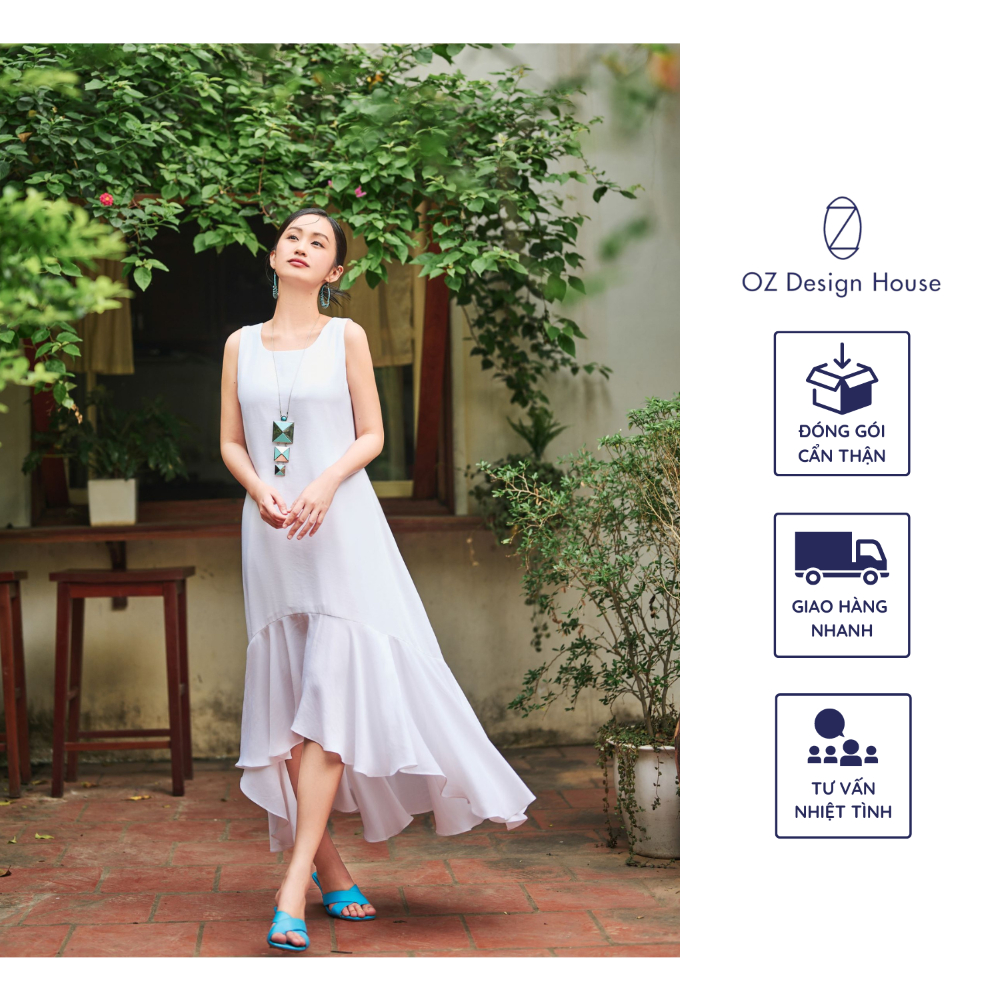 Đầm maxi mullet OZ Design House DA04383RST23 thô lụa hai lớp màu trắng
