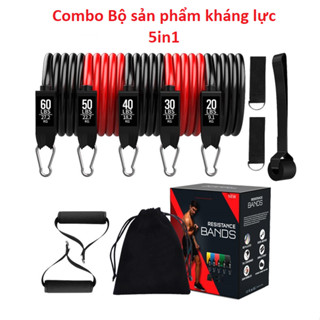 Bộ 5 dây kháng lực FEIERDUN-KL2, loại 200LBS Tập Full Body Dụng Cụ Tập Gym Đa Năng Tại Nhà