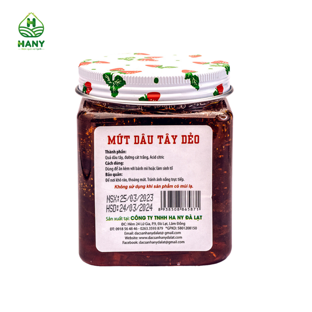 Mứt Dâu Tây Dẻo HANY Đặc Sản Đà Lạt Hộp 400g
