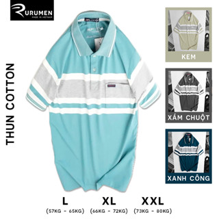 Áo Thun Polo Nam Trung Niên Có Túi Kẻ Sọc Ngang RURUMEN - Áo Phông Cho Ba Cotton