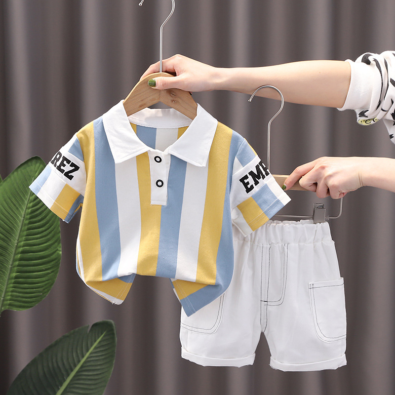 Set quần áo cộc tay quần short bé trai năng động cá tính. Bộ đồ áo thun polo cổ bẻ kẻ sọc khỏe khoắn